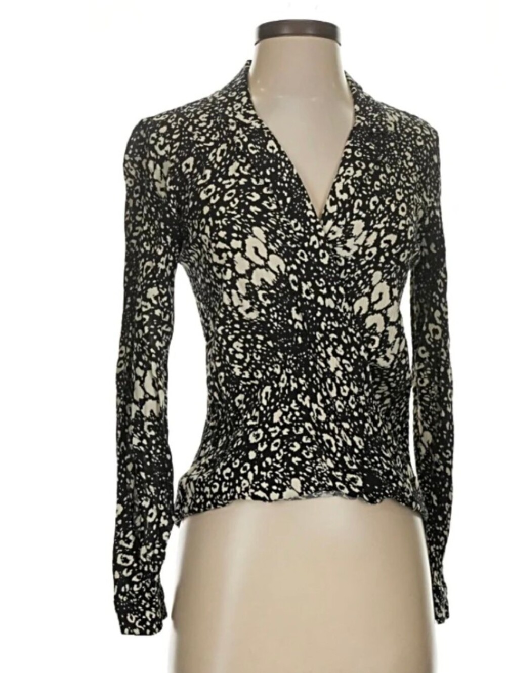 Zara Trf Black and Cream Printed Button-Down Blouse S